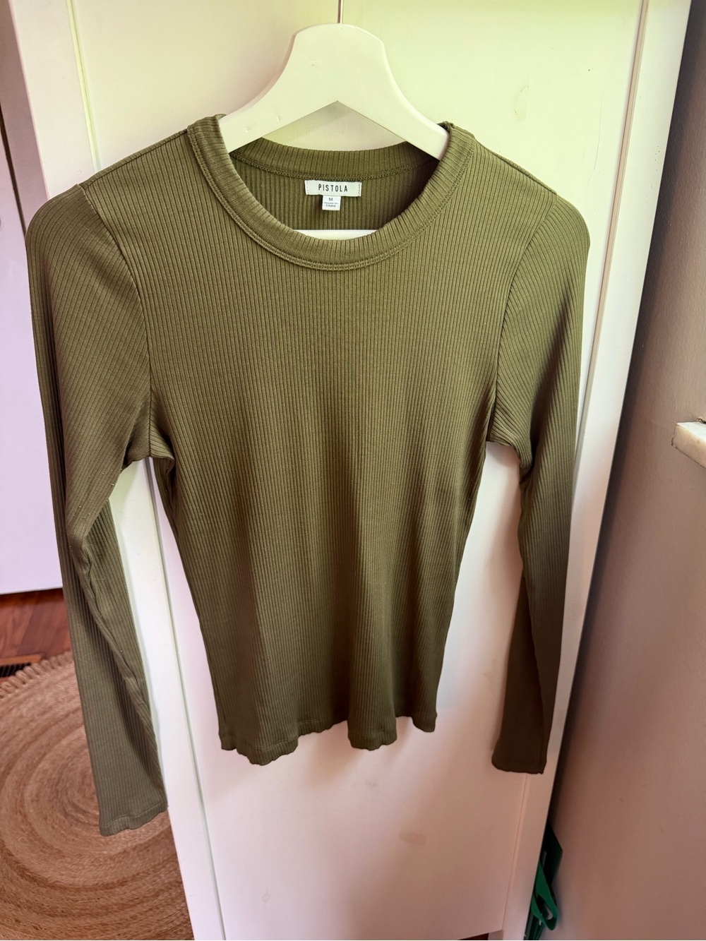 Pistola Bailey Tee Olive Ribbed Long-Sleeve Top Size Medium